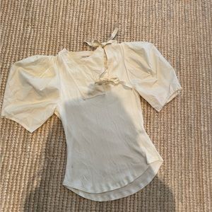 ulla johnson ribbed tie tee. ivory size small. small stain at waist.